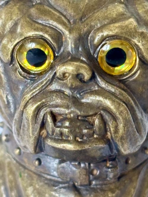 EARLY VICTORIAN NOVELTY BRASS TABLE TOP VESTA CASE MATCH SAFE BULLDOG 184050S - ADDITIONAL PHOTO 4