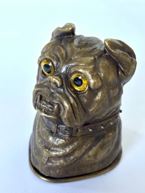 EARLY VICTORIAN NOVELTY BRASS TABLE TOP VESTA CASE MATCH SAFE BULLDOG 184050S - ADDITIONAL PHOTO 7
