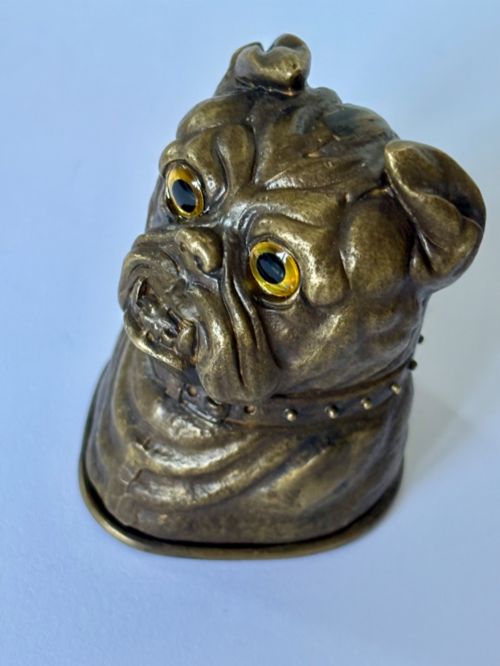 EARLY VICTORIAN NOVELTY BRASS TABLE TOP VESTA CASE MATCH SAFE BULLDOG 184050S - ADDITIONAL PHOTO 9