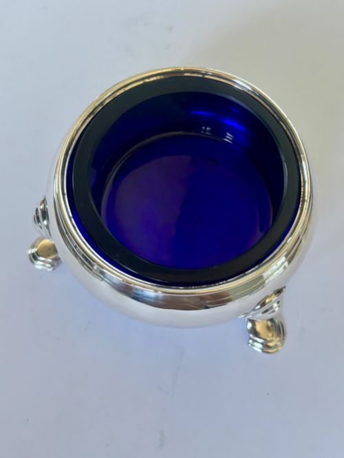 18THC GEORGE II SILVER SALT WITH BLUE GLASS LINER LONDON 1756 DAVID HENNELL I - ADDITIONAL PHOTO 1