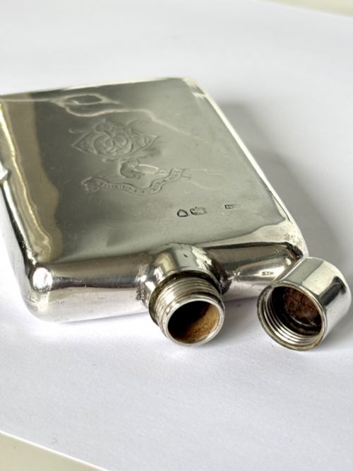 SAMPSON MORDAN VICTORIAN HIP FLASK LONDON 1884 SMALL REPAIRS - ADDITIONAL PHOTO 7