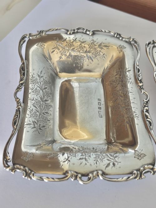 EDWARDIAN PAIR ART NOUVEAU SILVER TRINKET PIN DISHES 1905 HENRY MATTHEWS 203G - ADDITIONAL PHOTO 9