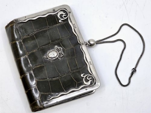 ART NOUVEAU SILVER CROCODILE SKIN PURSE JOHN COLLARD VICKERY LONDON 1904 - ADDITIONAL PHOTO 1