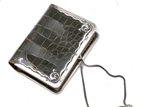 ART NOUVEAU SILVER CROCODILE SKIN PURSE JOHN COLLARD VICKERY LONDON 1904 - ADDITIONAL PHOTO 3