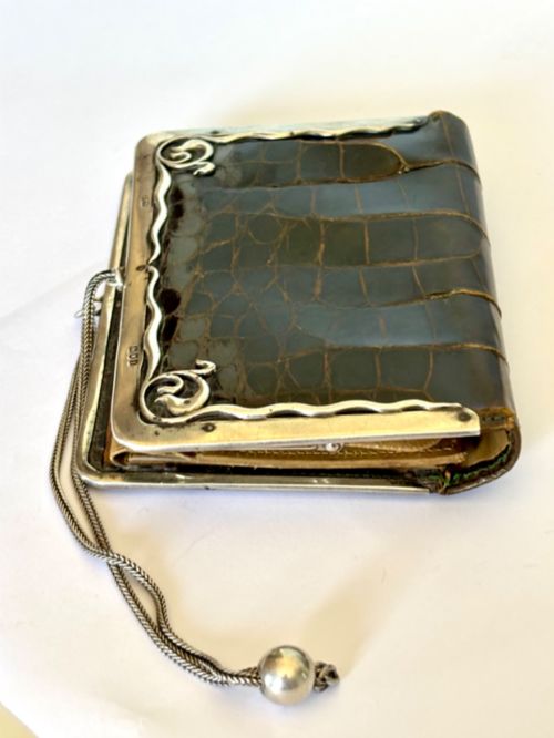 ART NOUVEAU SILVER CROCODILE SKIN PURSE JOHN COLLARD VICKERY LONDON 1904 - ADDITIONAL PHOTO 9