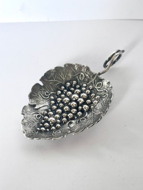 George III Silver Vine Leaf & Grape Caddy Spoon Joseph Willmore Birmingham 1812