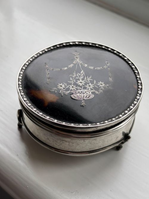 George V Silver & Faux Tortoiseshell Dressing Table Box Ollivant & Botsford 1911