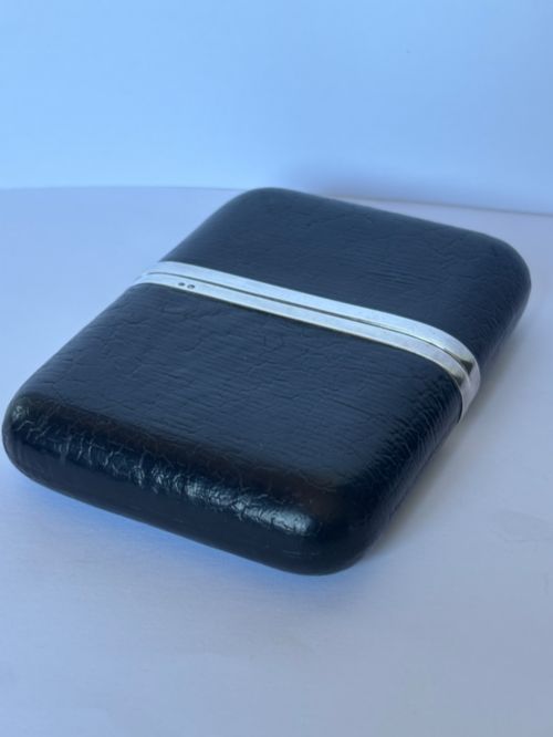 Antique Austrian 900 Silver & Black Leather Cigar / Cheroot Case by Jc for Carl Heiss Vienna C1914-22