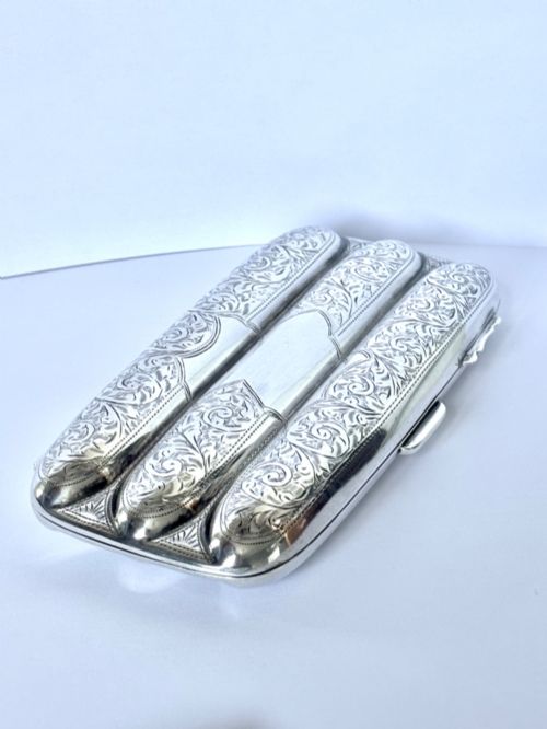 Antique Silver Gilt Triple Cigar Case Birmingham 1911 Joseph Gloster Ltd 121g