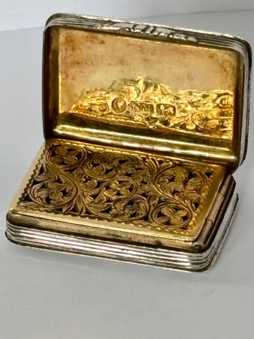 Early Victorian Silver Gilt Vinaigrette Nathaniel Mills Birmingham 1845