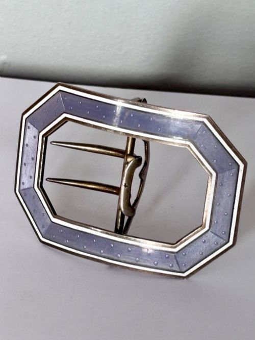 Antique German 900 Silver Lavender Guilloche Enamel Belt Buckle Louis Kuppenheim