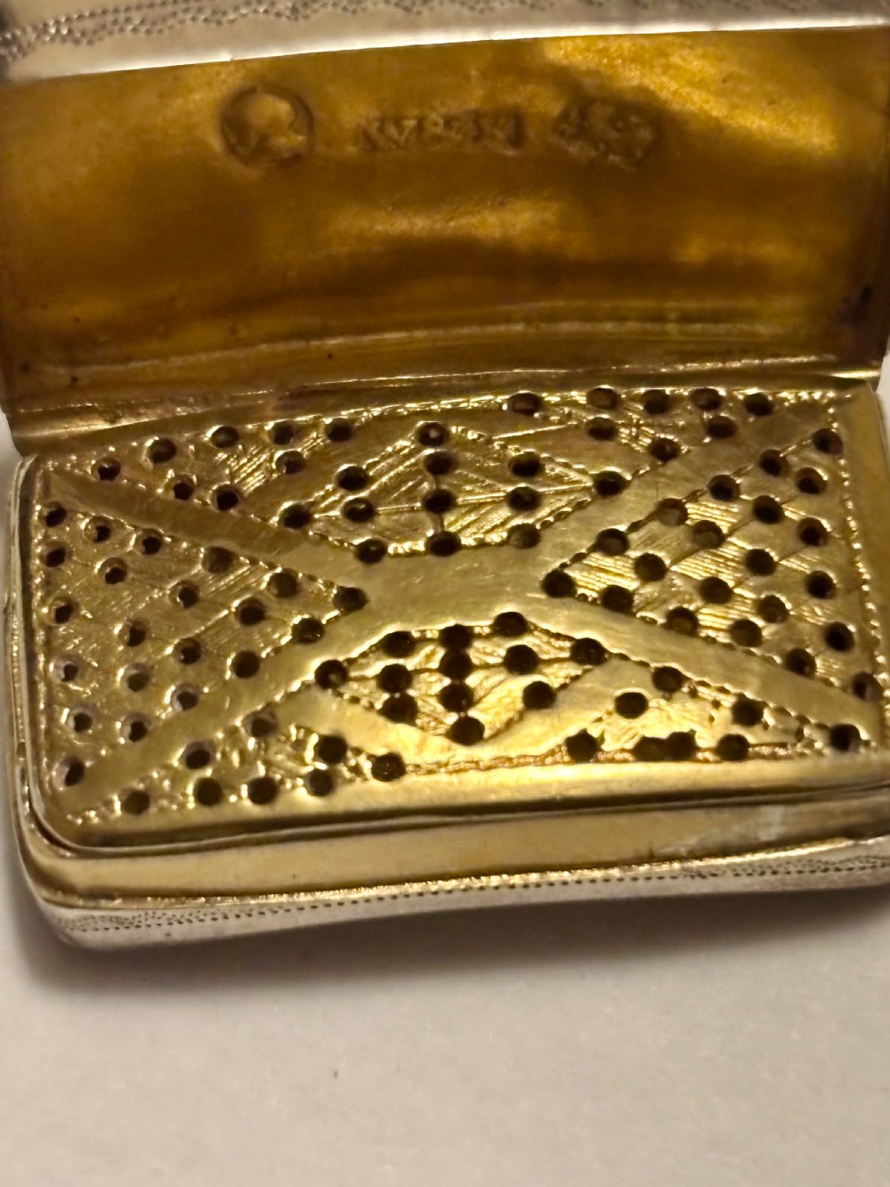George III Curved Silver Gilt Vinaigrette Birmingham 1808 Wardell & Kempson View VIII