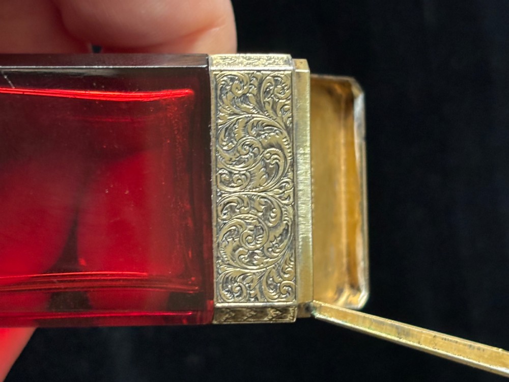 Victorian Sampson Mordan Silver Gilt Ruby Glass Scent Bottle & Vinaigrette 1878 View V