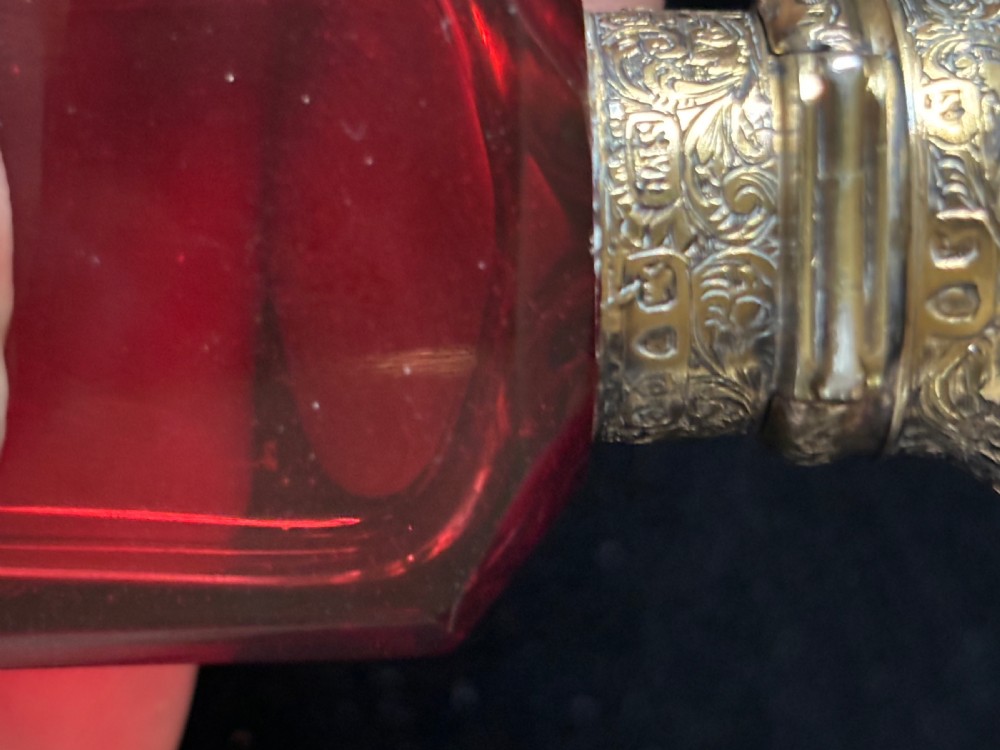 Victorian Sampson Mordan Silver Gilt Ruby Glass Scent Bottle & Vinaigrette 1878 View X