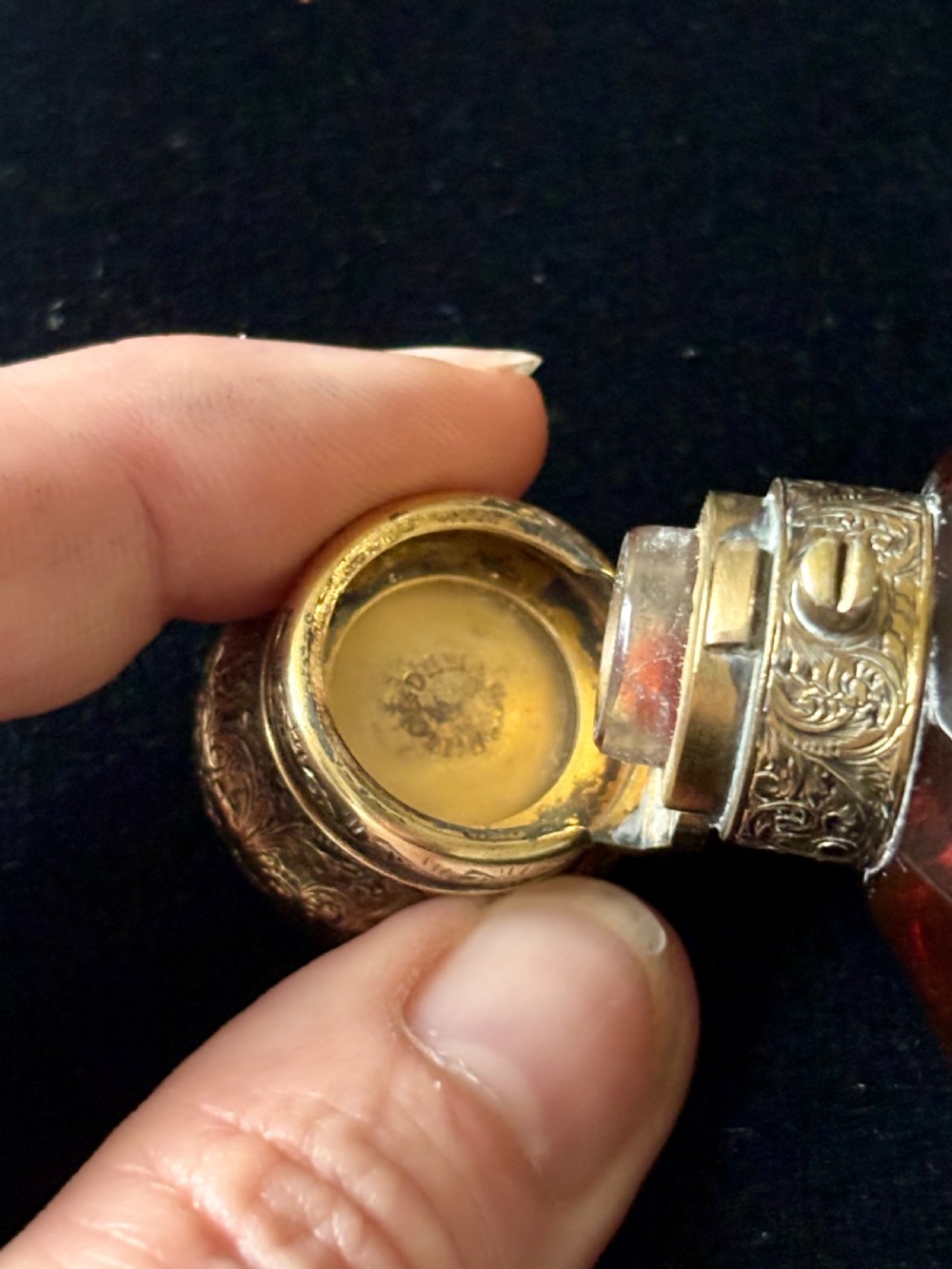 Victorian Sampson Mordan Silver Gilt Ruby Glass Scent Bottle & Vinaigrette 1878 View XIII
