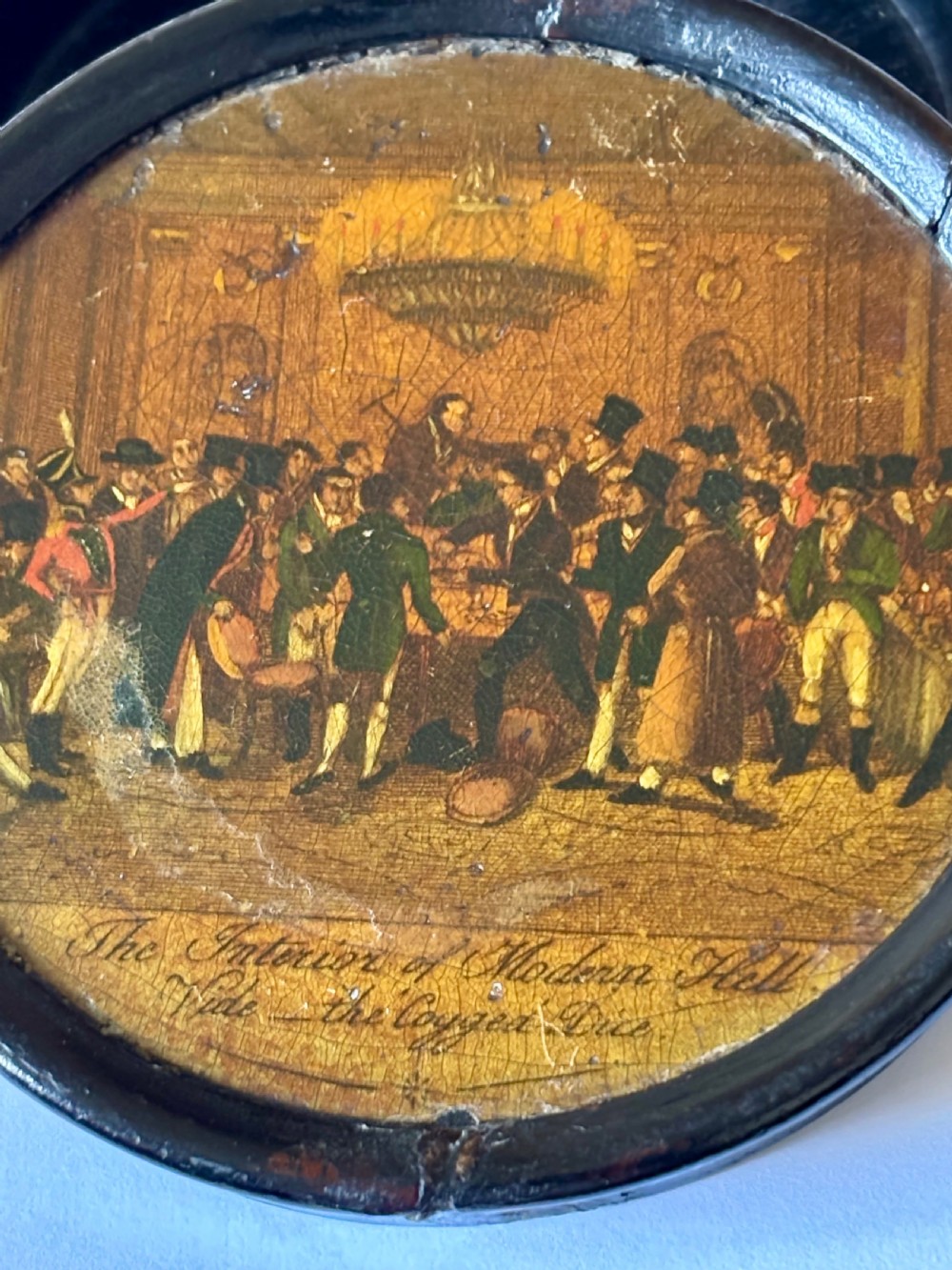George IV Papier Mache Snuff Box c1825 Political Satire Interior Of Modern Hell View III