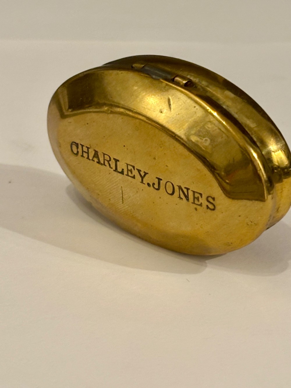 A 19th Century Brass Miners Chewing Tobacco Box Charley Jones View II