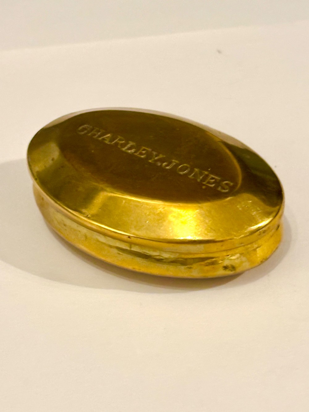 A 19th Century Brass Miners Chewing Tobacco Box Charley Jones View X