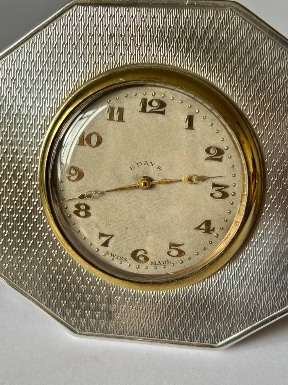 Art Deco Silver Swiss Made 8 Day Bedside Clock London 1929 BMC Ltd *WORKING* View II