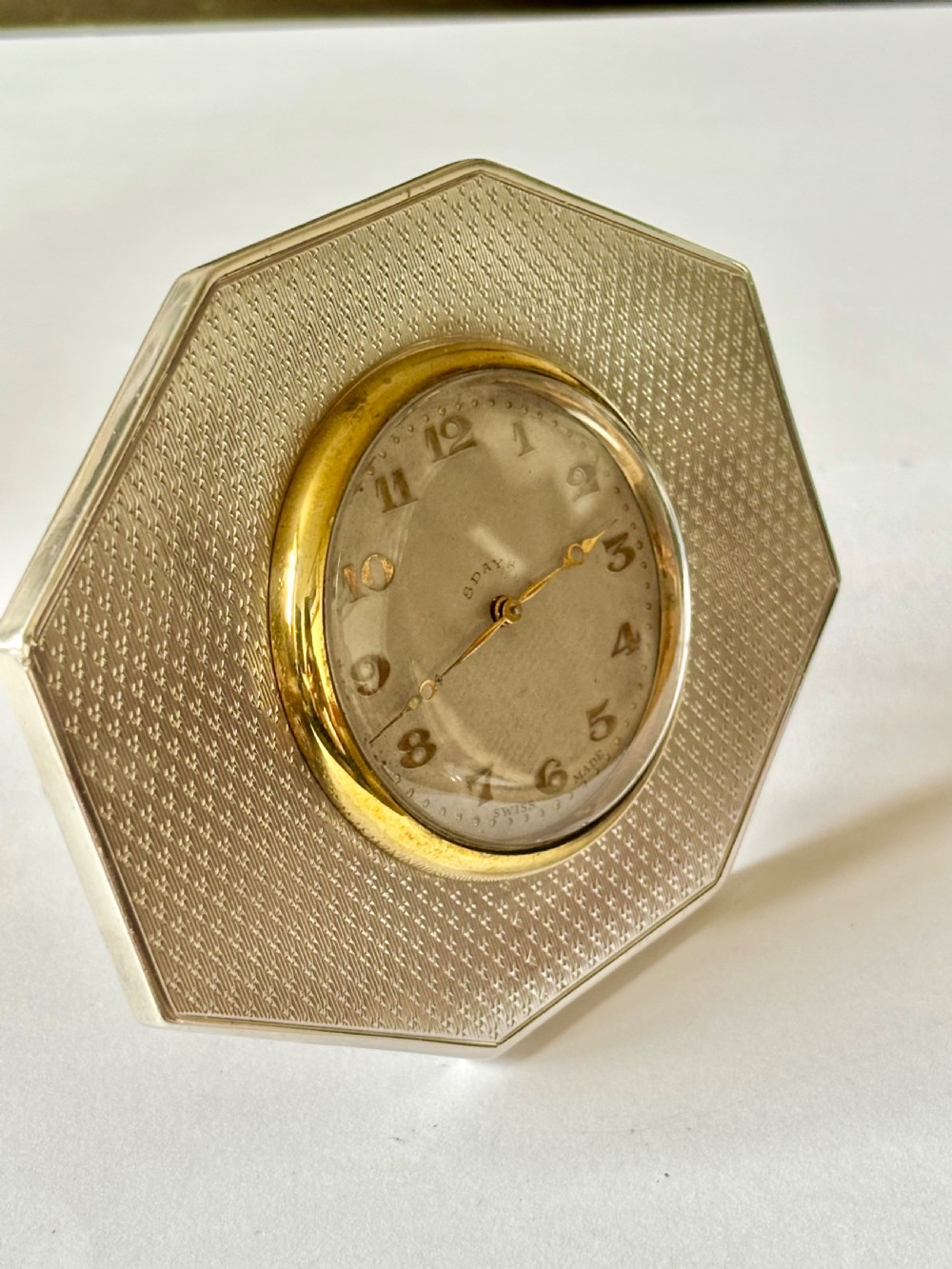 Art Deco Silver Swiss Made 8 Day Bedside Clock London 1929 BMC Ltd *WORKING* View VII