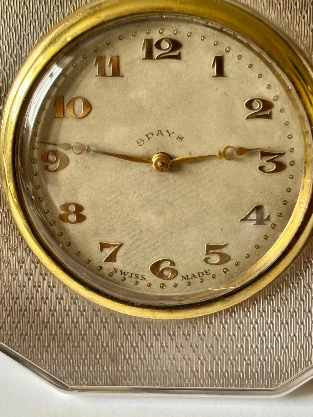 Art Deco Silver Swiss Made 8 Day Bedside Clock London 1929 BMC Ltd *WORKING* View XII