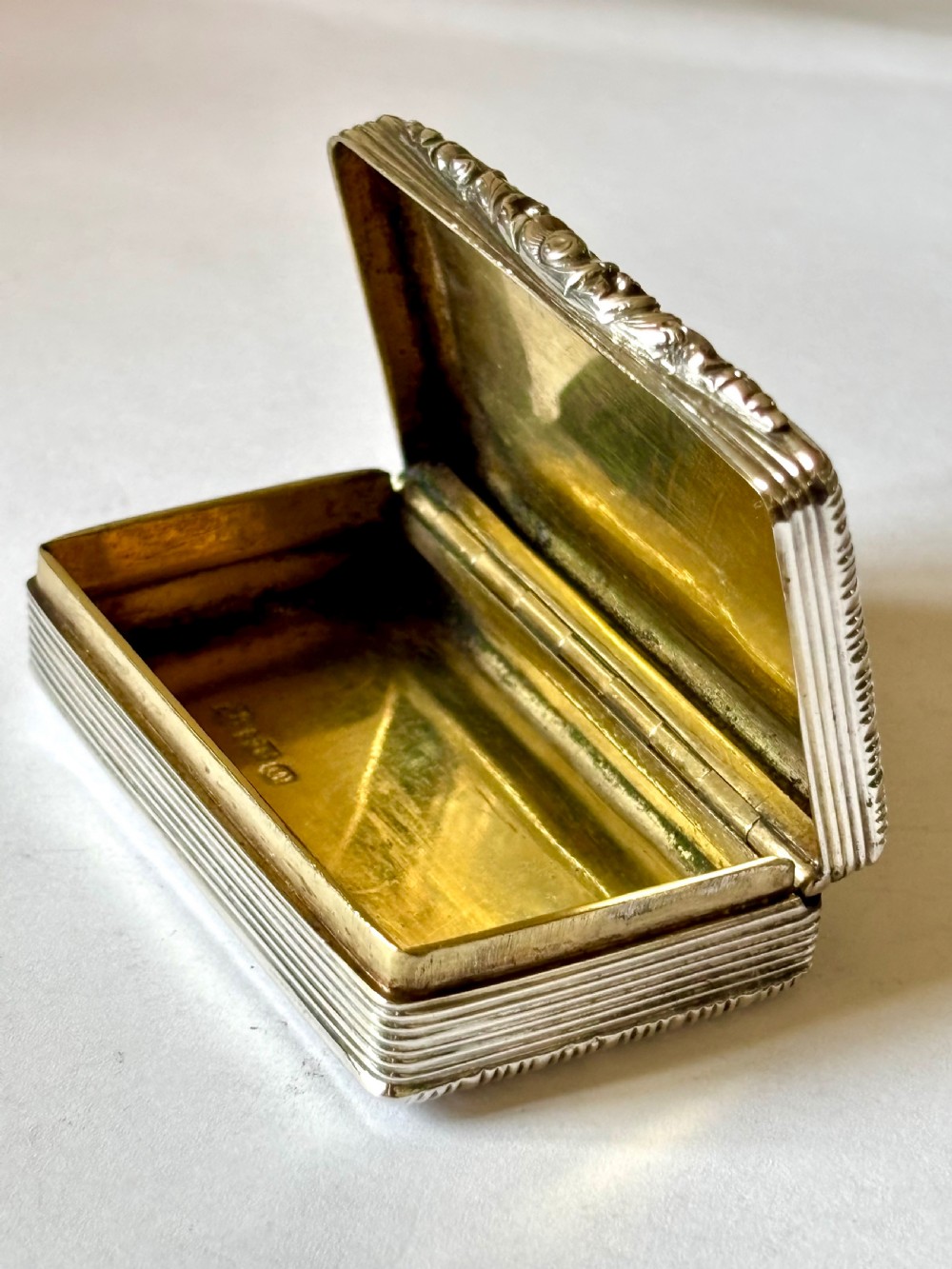 Antique Silver Gilt Early Victorian Snuff Box Francis Clark Birmingham 1839 View II