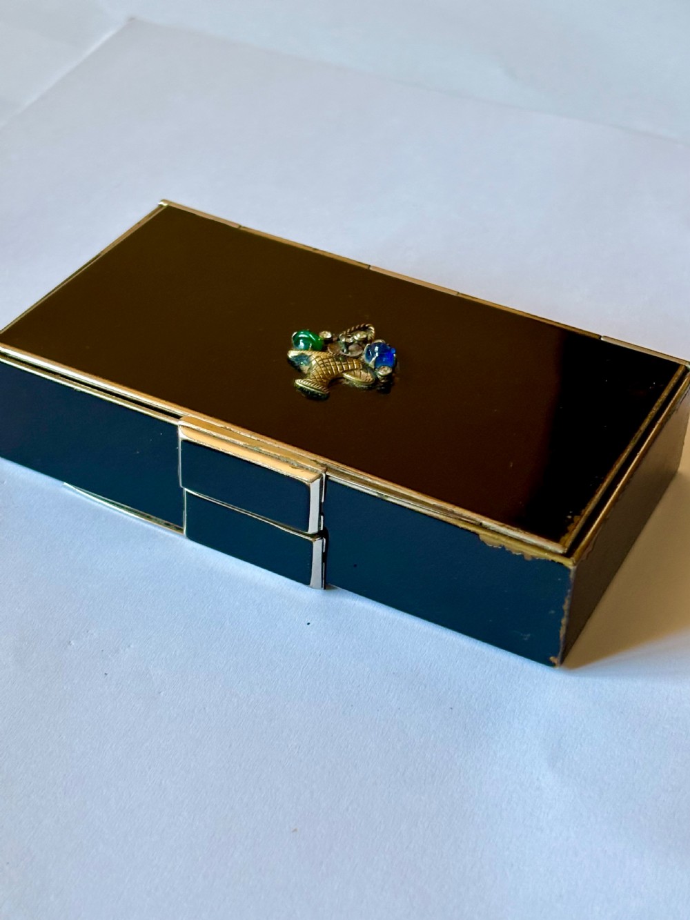 ART DECO Black Enamel & Chrome Compact Cigarette Case Minauderie c1930