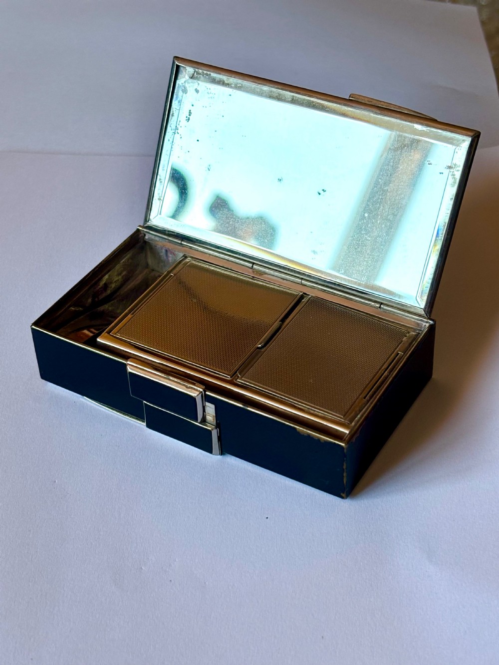 ART DECO Black Enamel & Chrome Compact Cigarette Case Minauderie c1930 View II