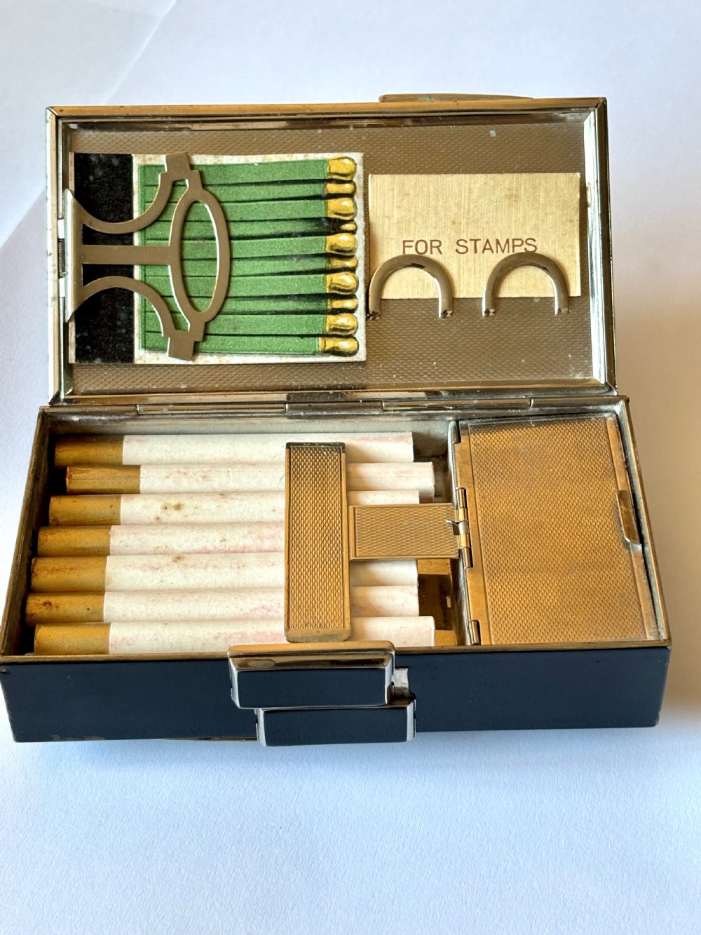 ART DECO Black Enamel & Chrome Compact Cigarette Case Minauderie c1930 View VI