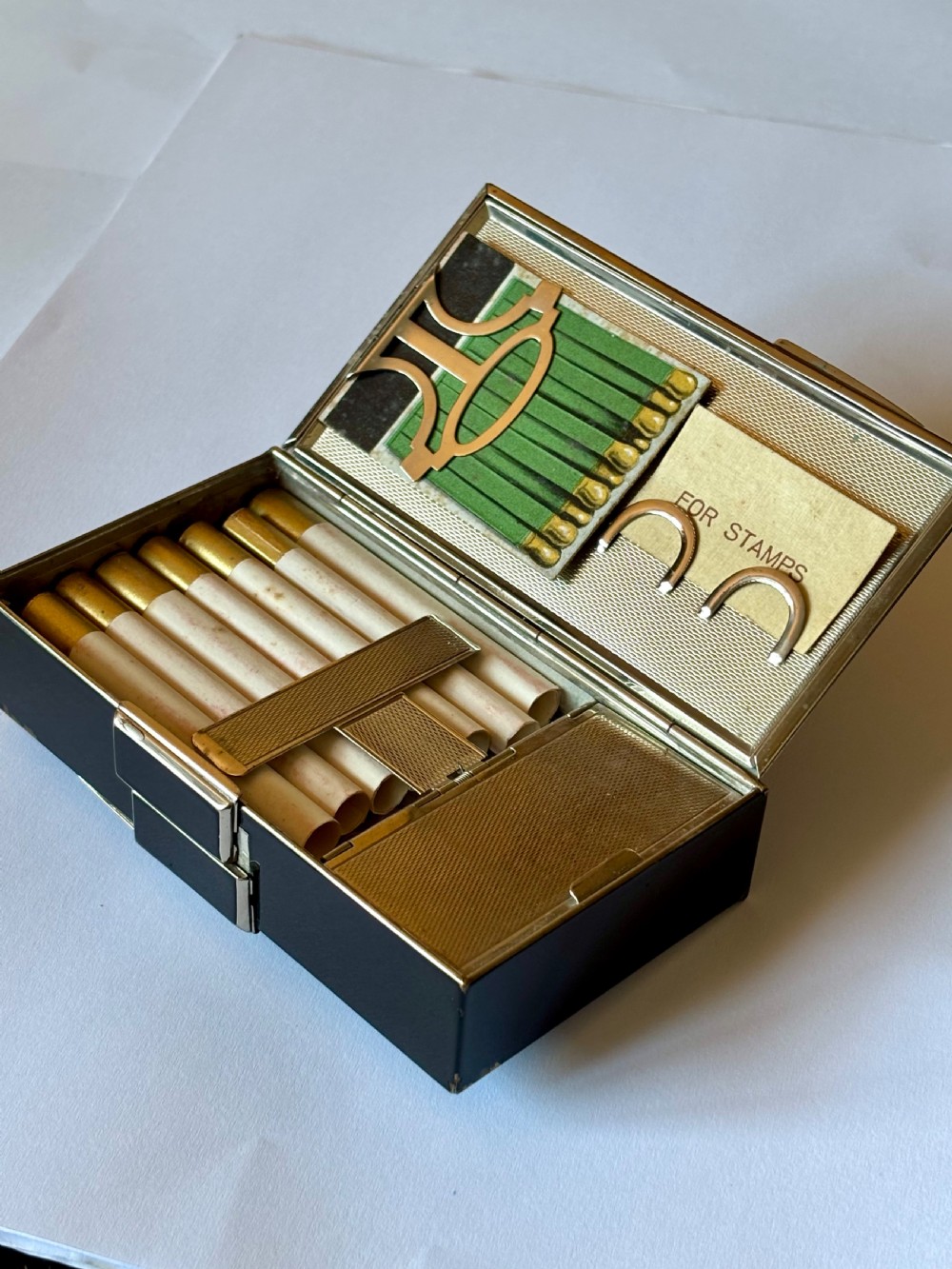 ART DECO Black Enamel & Chrome Compact Cigarette Case Minauderie c1930 View VII