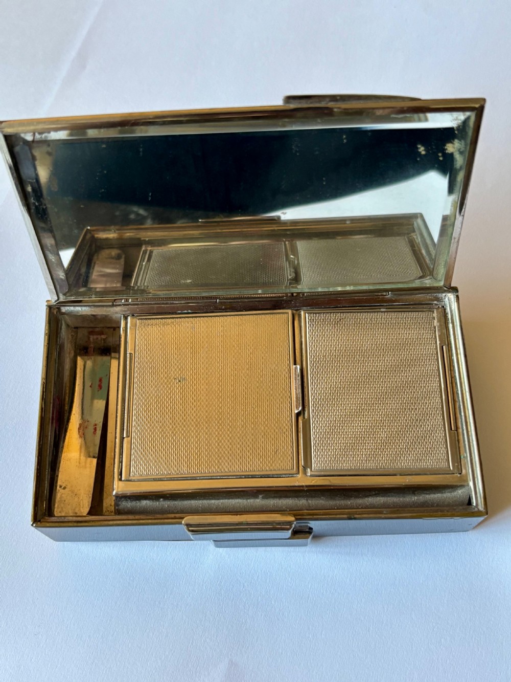ART DECO Black Enamel & Chrome Compact Cigarette Case Minauderie c1930 View X