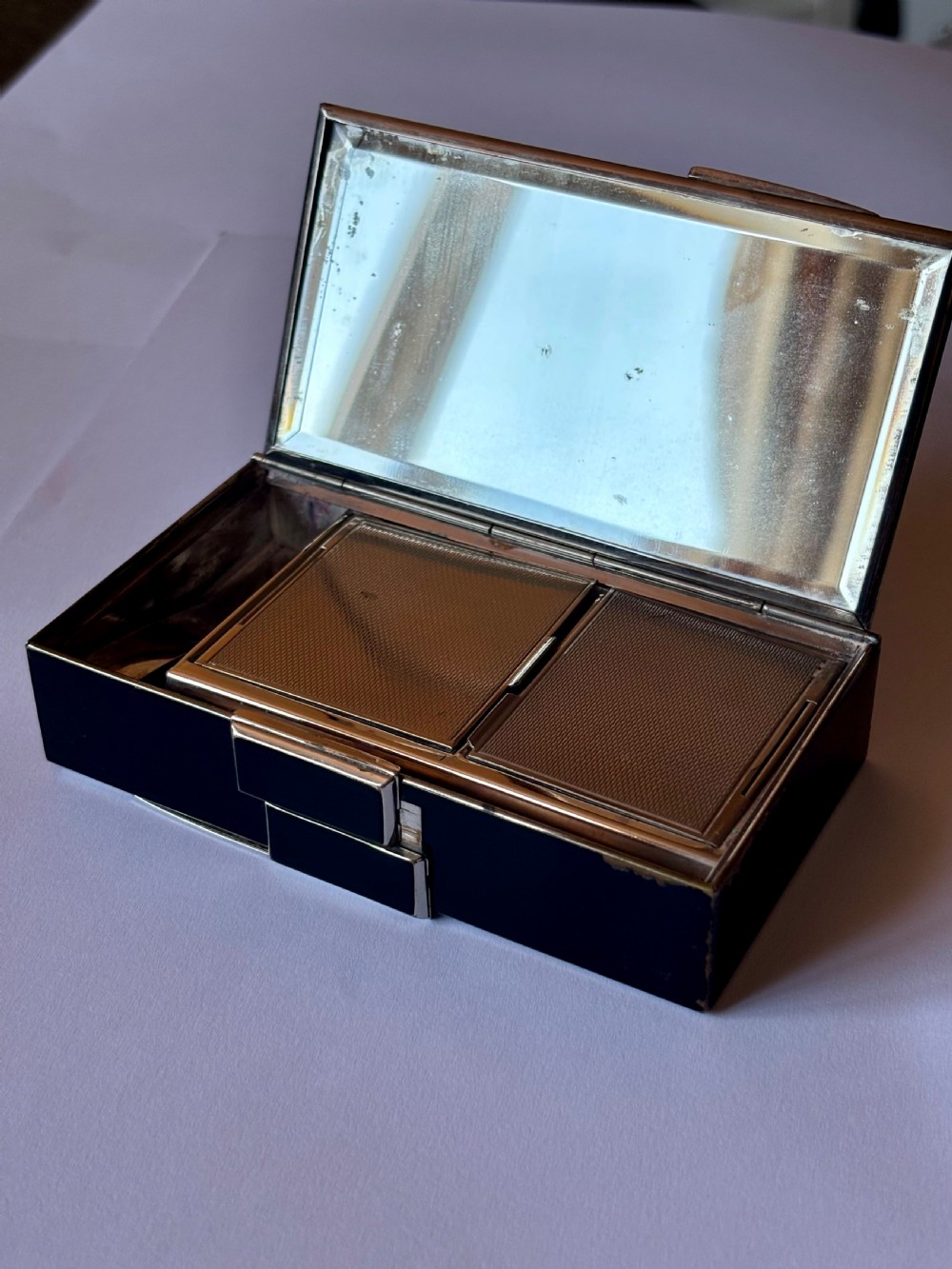 ART DECO Black Enamel & Chrome Compact Cigarette Case Minauderie c1930 View XI