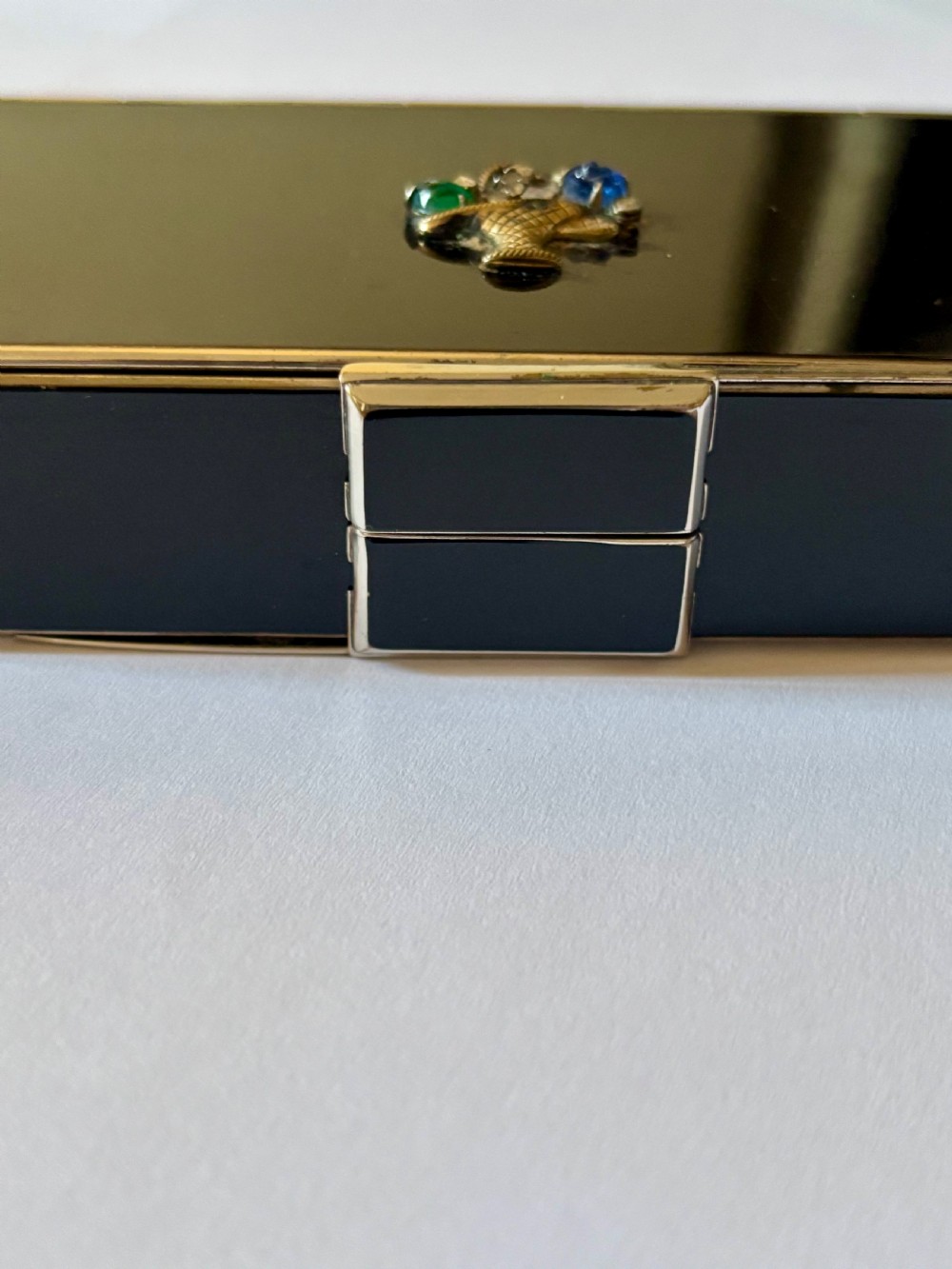 ART DECO Black Enamel & Chrome Compact Cigarette Case Minauderie c1930 View XV