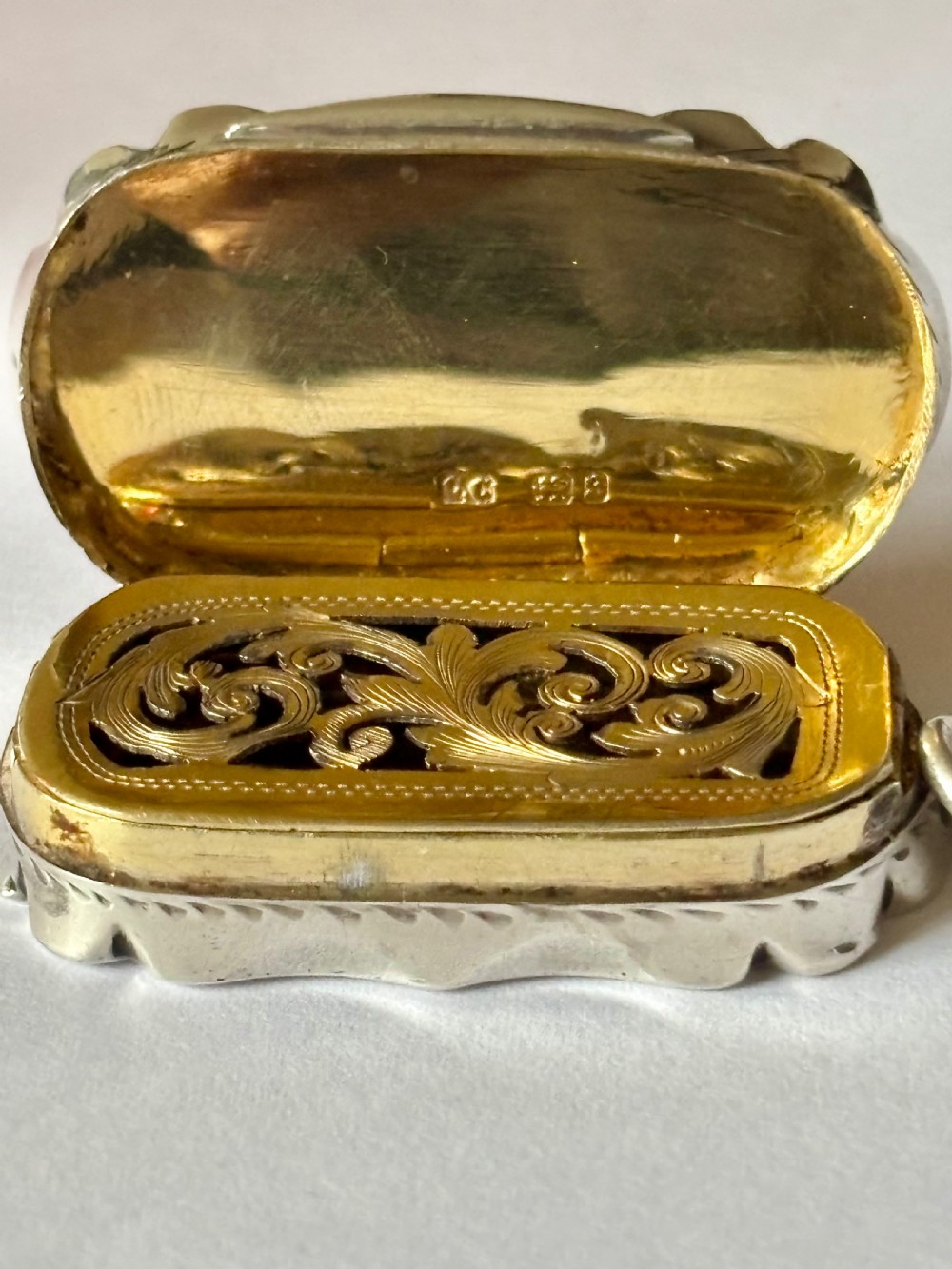 Antique Silver Gilt Victorian Vinaigrette Birmingham 1892 Colen Hewer Cheshire View XIII