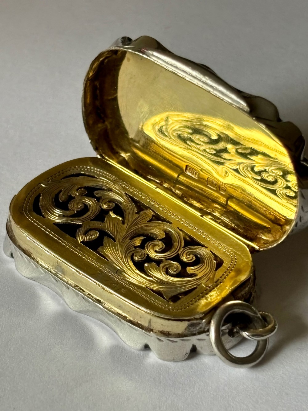 Antique Silver Gilt Victorian Vinaigrette Birmingham 1892 Colen Hewer Cheshire View XIV