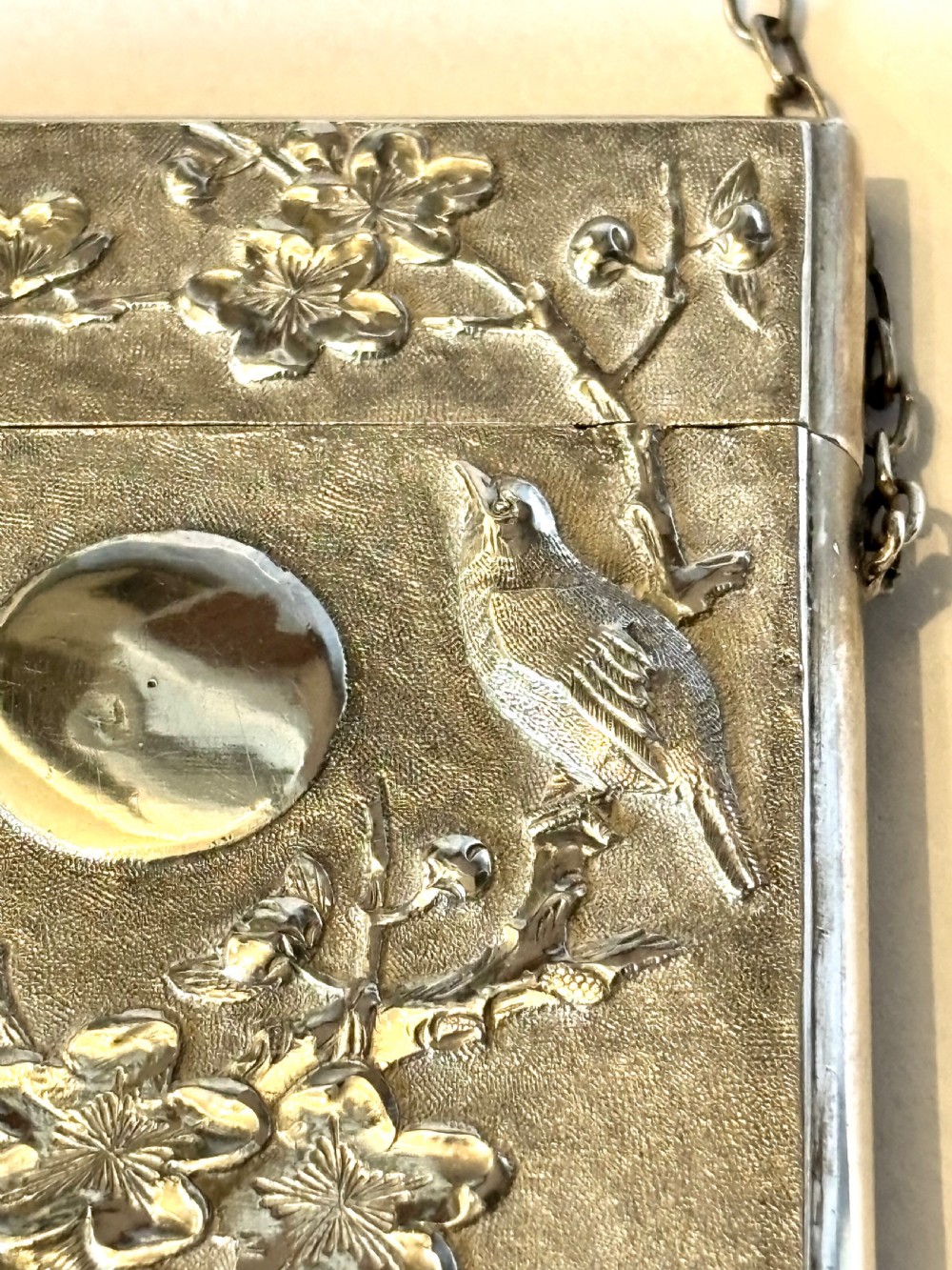 Antique Chinese Export Silver 90 Calling Card Case Birds Butterflies Flowers c1880 View VII