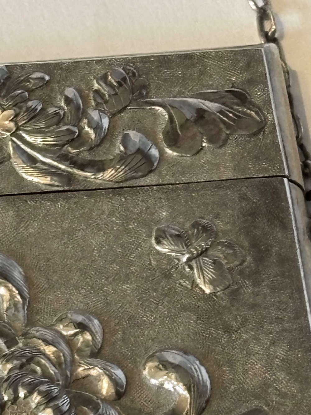 Antique Chinese Export Silver 90 Calling Card Case Birds Butterflies Flowers c1880 View X