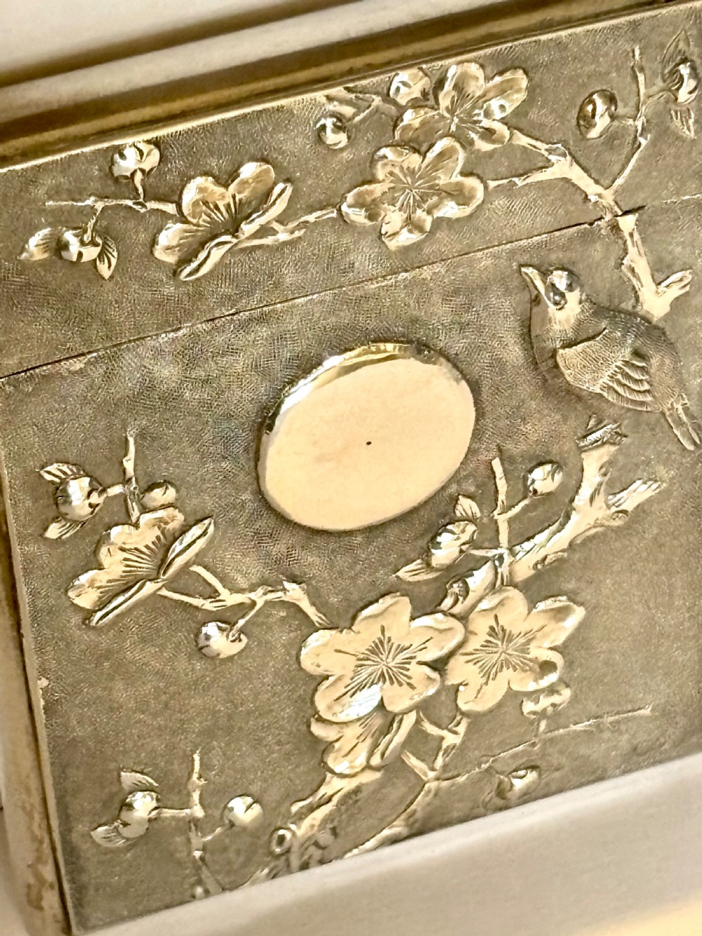 Antique Chinese Export Silver 90 Calling Card Case Birds Butterflies Flowers c1880 View XII