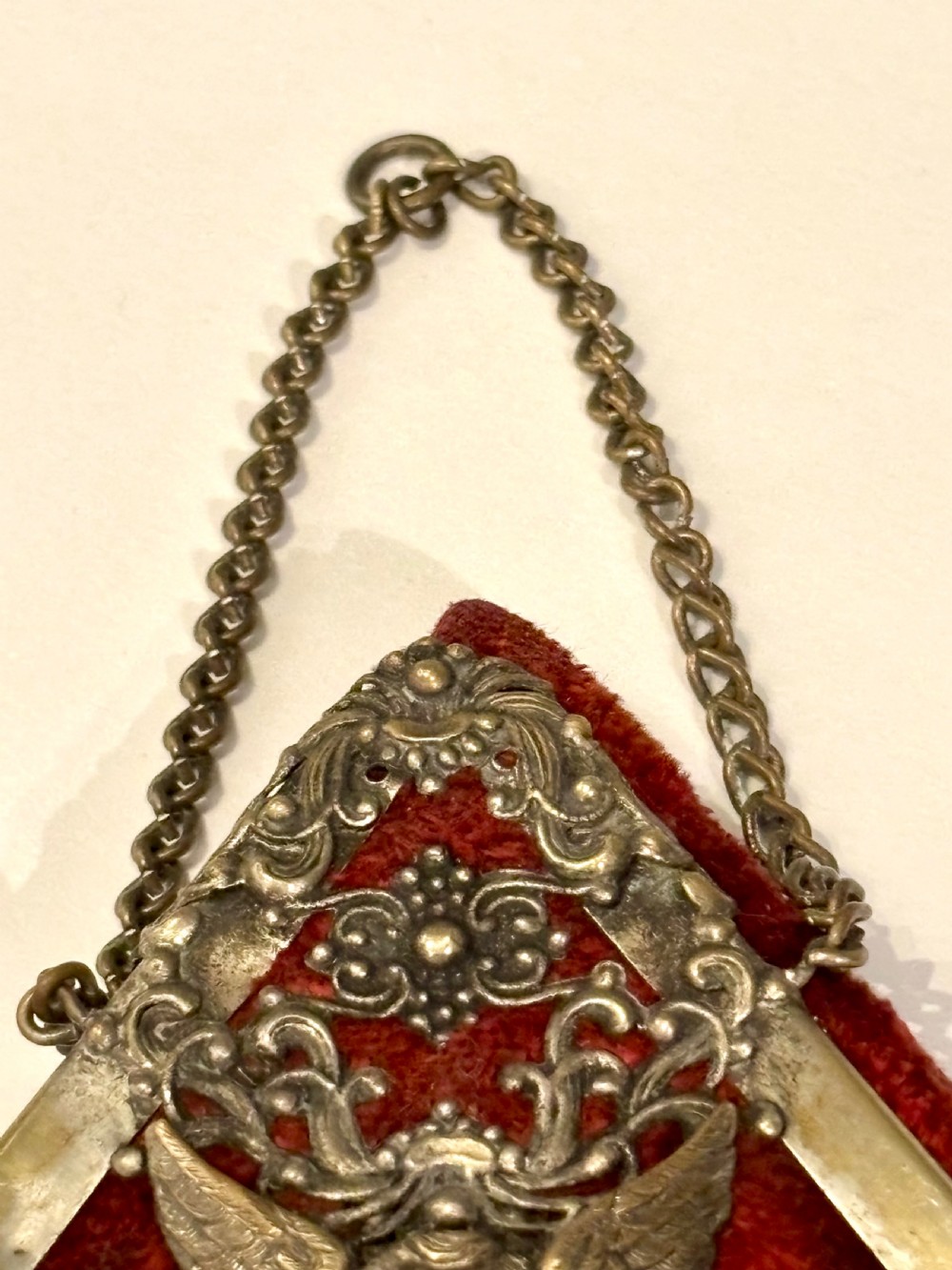 Antique Victorian Red Velvet & Cupid Design Aide Memoire Notebook for Chatelaine View III