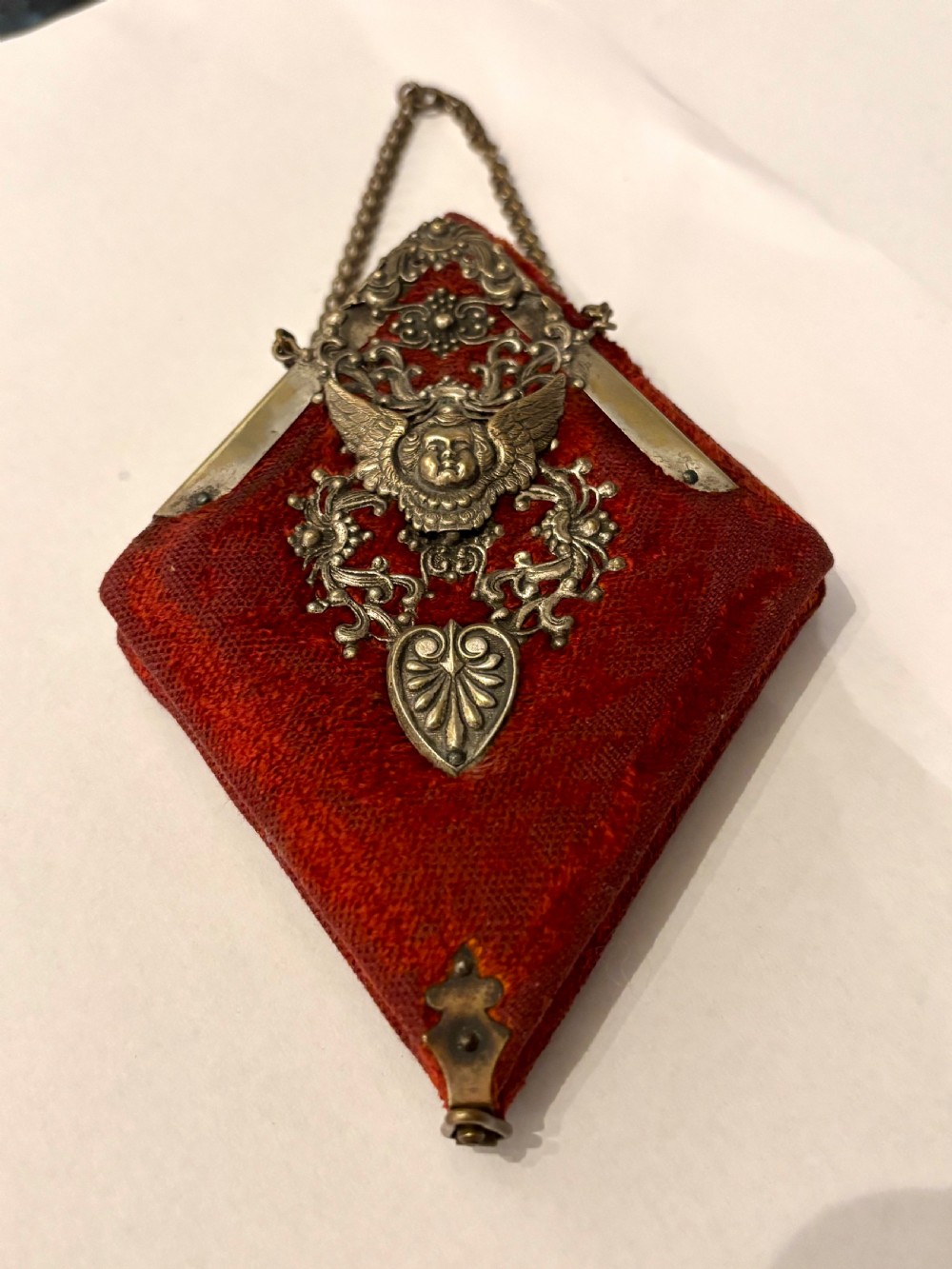Antique Victorian Red Velvet & Cupid Design Aide Memoire Notebook for Chatelaine View IX