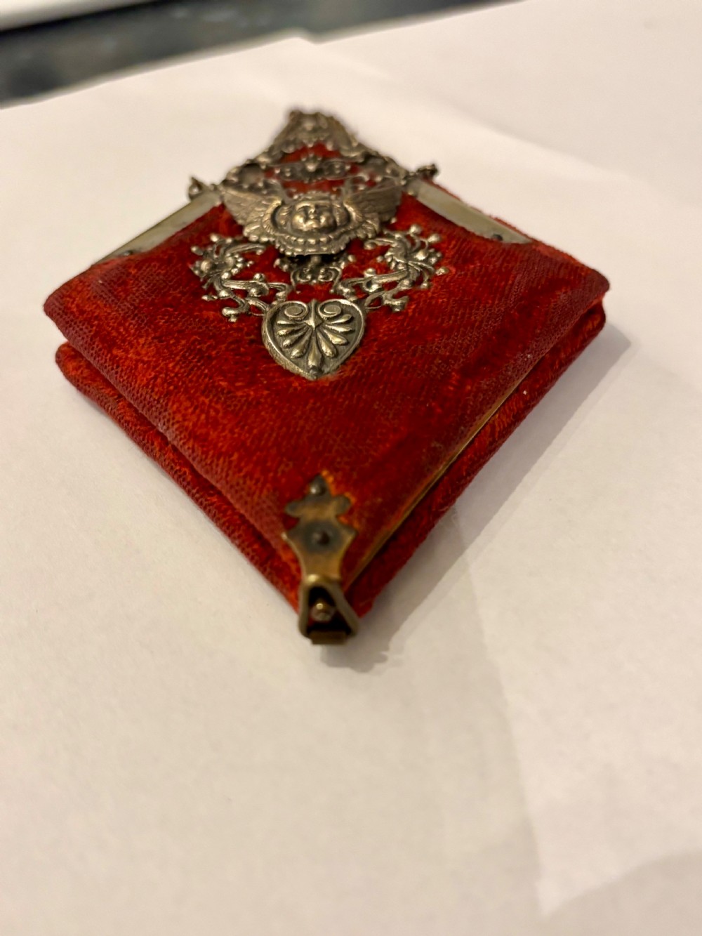 Antique Victorian Red Velvet & Cupid Design Aide Memoire Notebook for Chatelaine View X