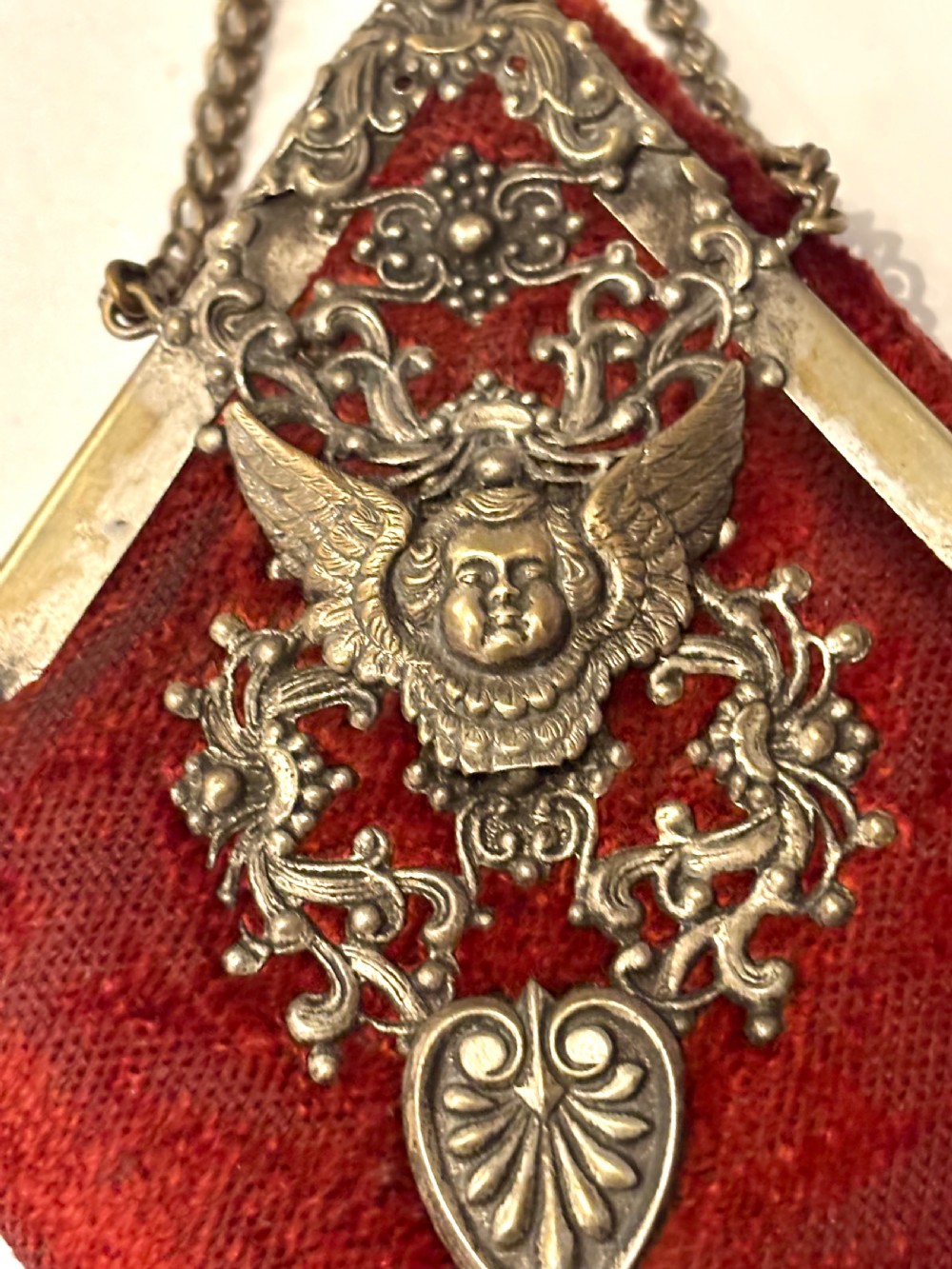 Antique Victorian Red Velvet & Cupid Design Aide Memoire Notebook for Chatelaine View XI