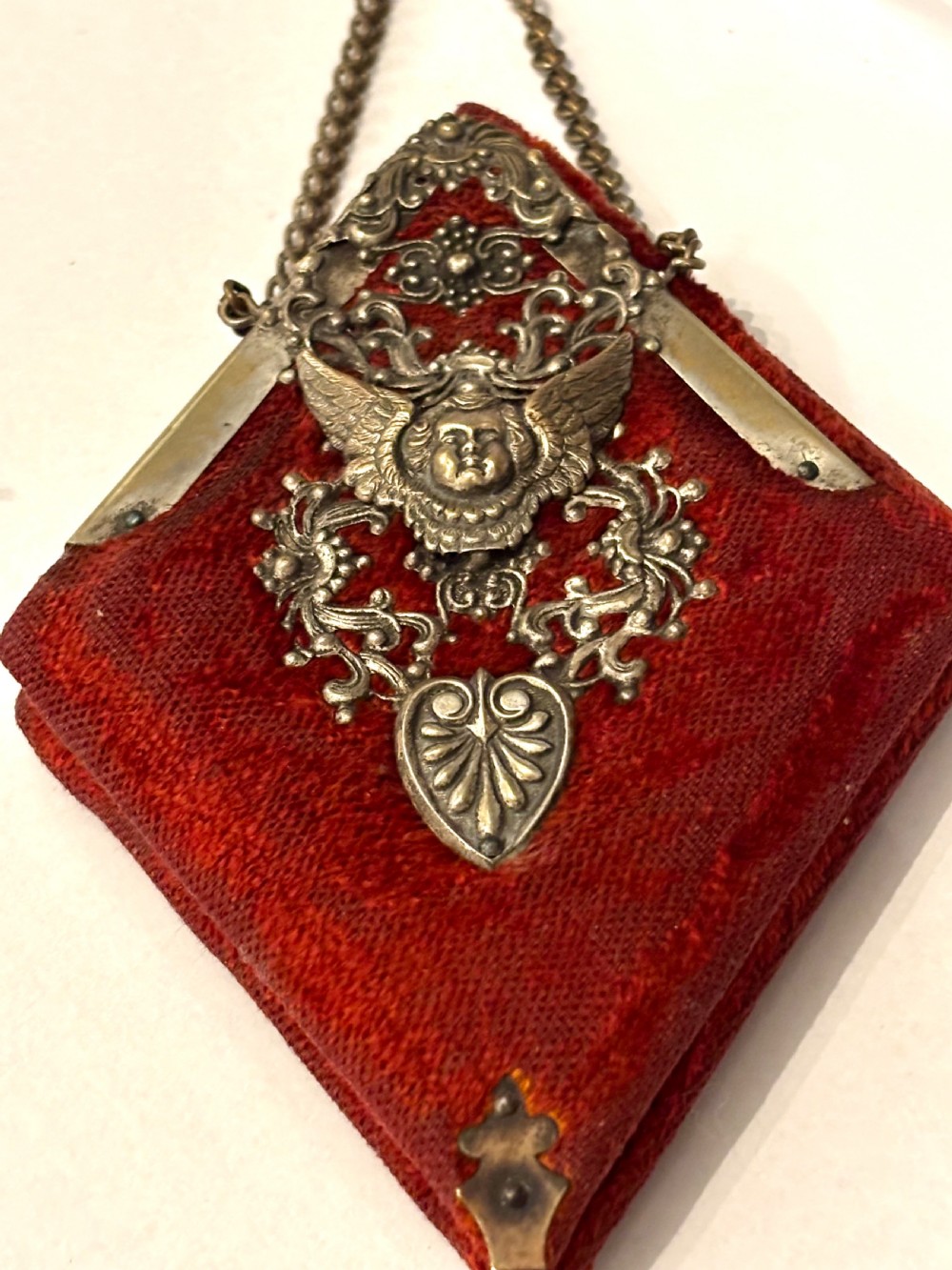 Antique Victorian Red Velvet & Cupid Design Aide Memoire Notebook for Chatelaine View XII