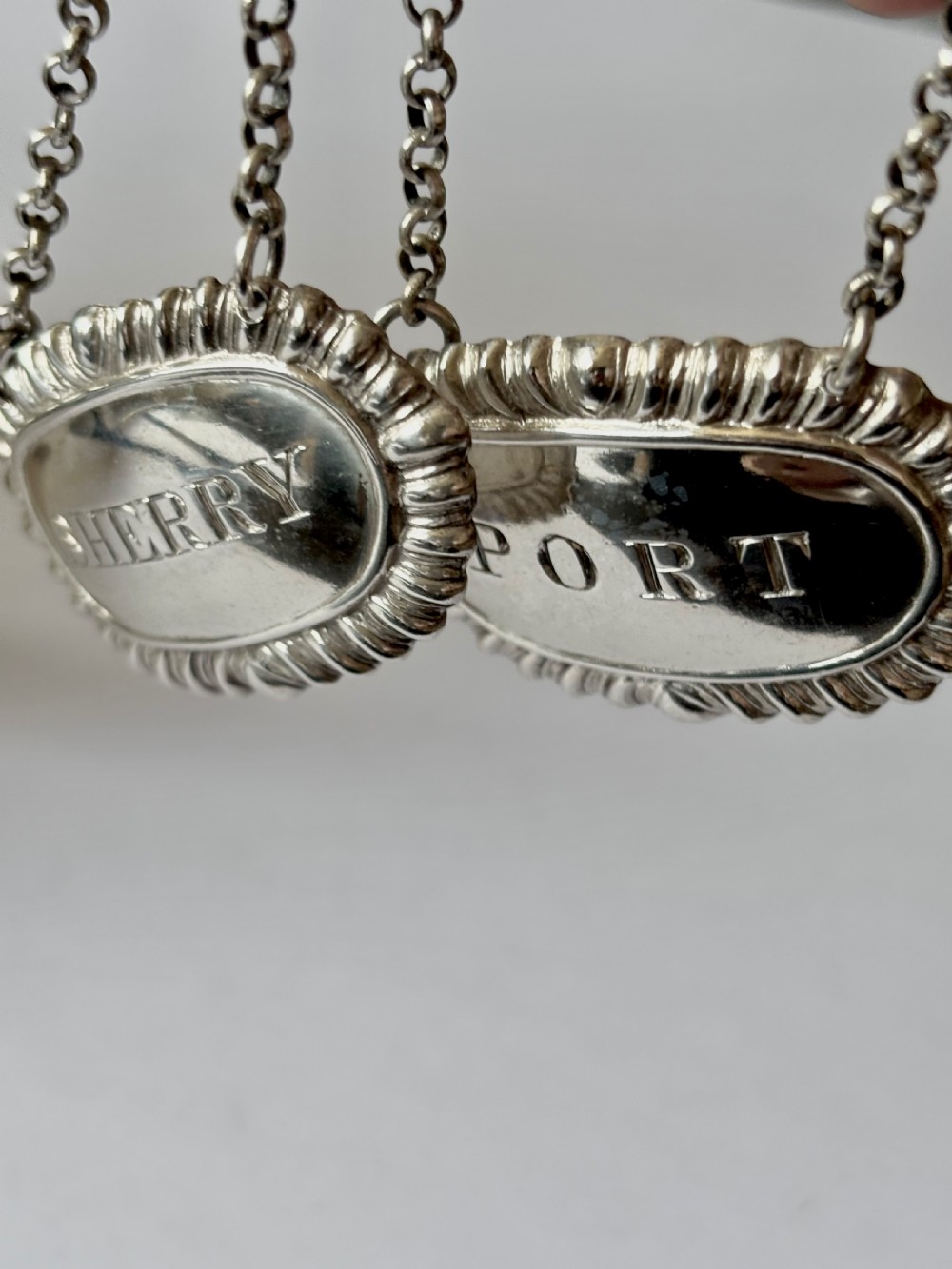 Victorian Pair Silver Decanter Labels SHERRY PORT  Ex Harveys Wine Museum