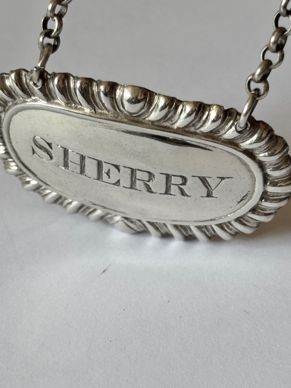 Victorian Pair Silver Decanter Labels SHERRY PORT  Ex Harveys Wine Museum View II