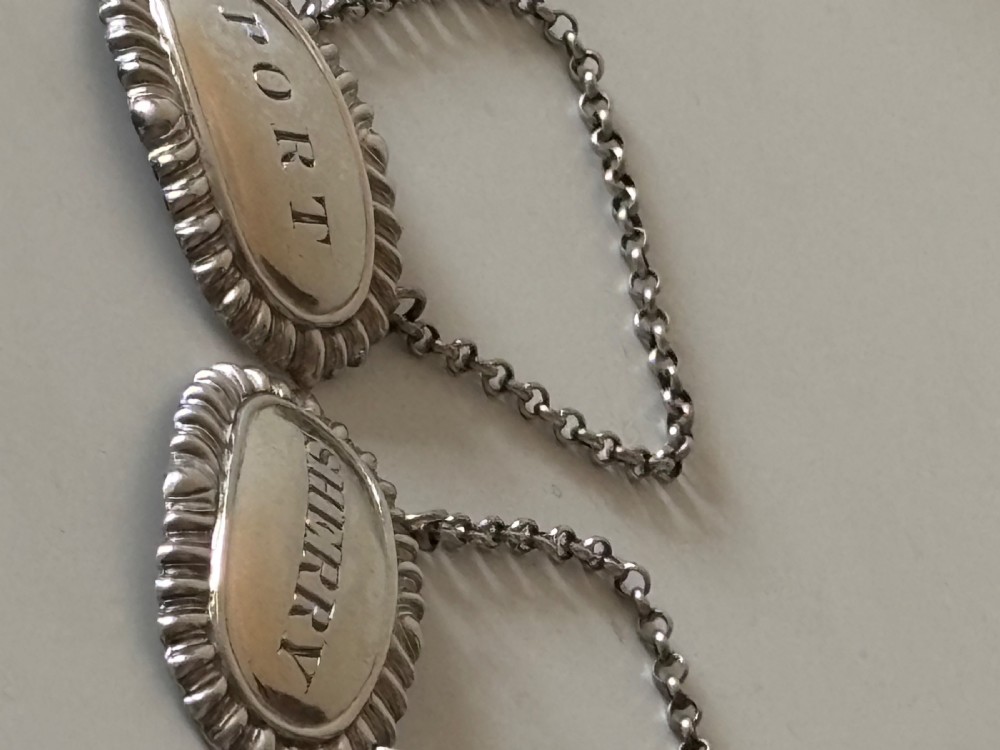 Victorian Pair Silver Decanter Labels SHERRY PORT  Ex Harveys Wine Museum View V