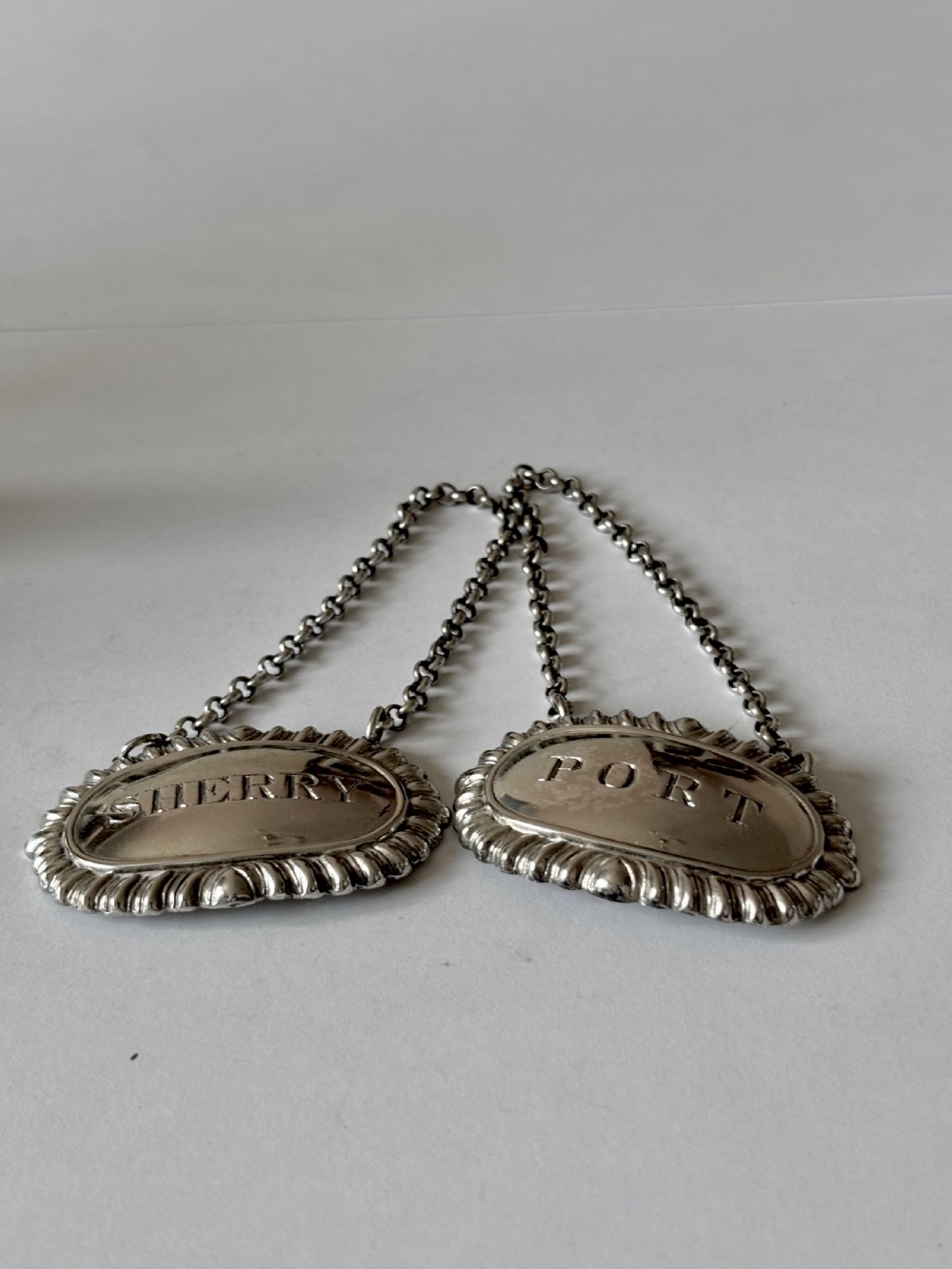 Victorian Pair Silver Decanter Labels SHERRY PORT  Ex Harveys Wine Museum View XI