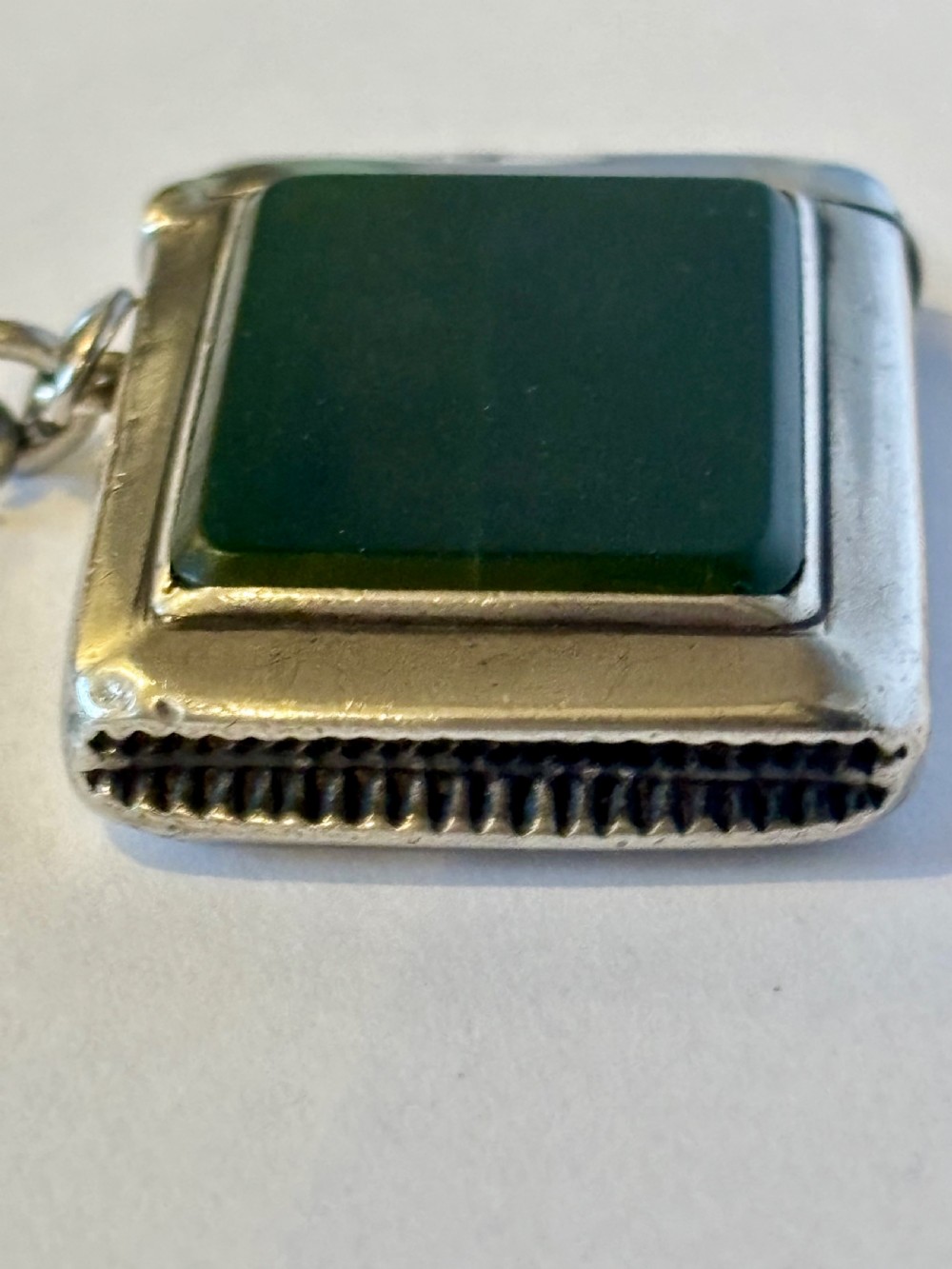 George V Silver Vesta Case with Green Agate Panel Smith & Bartlam Chester 1913