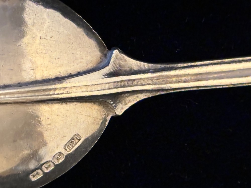 Leslie Gordon Durbin Silver Spoon London 1950 with Reeded Handle & Scroll Finial