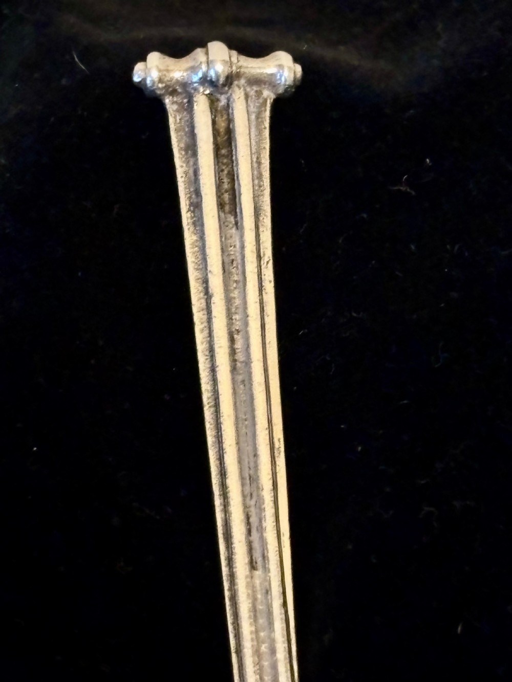 Leslie Gordon Durbin Silver Spoon London 1950 with Reeded Handle & Scroll Finial View II